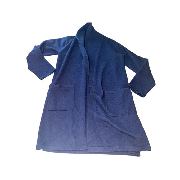 TALBOTS Women's Large Navy Blue Open Front Cardigan Sweater Long Length READ - Picture 2 of 14